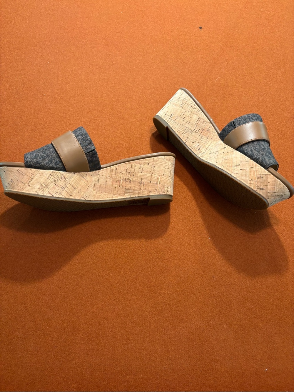 Michael Kors Brown Tan Denim Slide Mules with Gold MK Logo - Picture 4 of 5